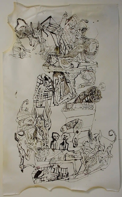 Erwin Pfrang Untitled (from the series Hades I Teil), 2004 mixed media on parchment 41 1/2 x 25 1/2 inches 105.5 x 65 cm