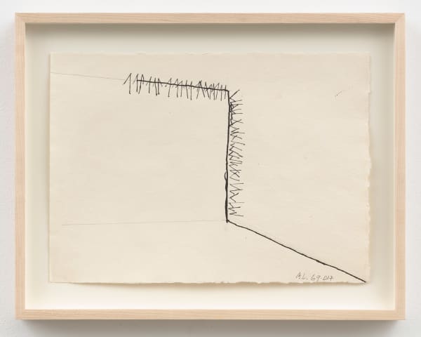 Barry Le Va Working Drawings for Installation, "Adjacent (Cleaved Wall)" (1969 / 2017), 1969 / 2017 ink and graphite on paper, five drawings each: 8 1/2 x 11 3/8 in (21.6 x 28.9 cm)