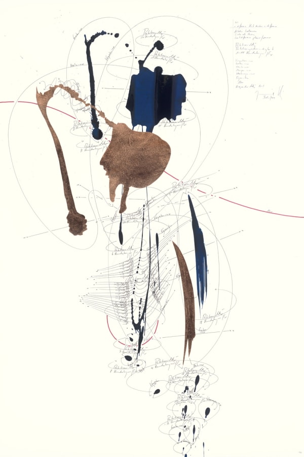 Jorinde Voigt A Difference that Makes a Difference 2(Niklas Luhmann / Liebe als Passion / Leitdifferenz plaisir/ amour), 2014 ink, copper, and pencil on paper 35 7/16 x 23 5/8 in (90 x 60 cm)