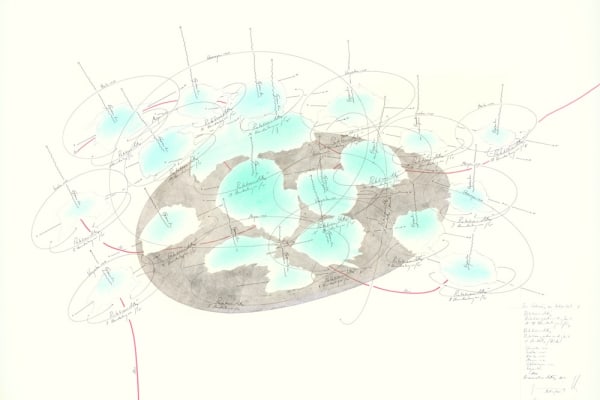 Jorinde Voigt Zur Codierung von Intimität II, 2014 ink, gold leaf, pencil, and pastel on paper 23 5/8 x 35 7/16 in (60 x 90 cm)