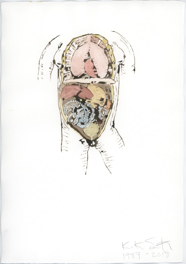 Kiki Smith Open, 1987-2018 ink, watercolor, and pencil on Losin Prague paper 11 1/2 x 8 in (29.2 x 20.3 cm) monoprint / open edition varié, publisher: Thirteen Morons