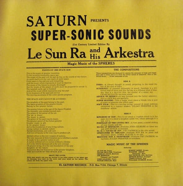 Sun Ra Super-Sonic Sounds, c. 1962 offset print on yellow paper 14 x 14 in 35.6 x 35.6 cm