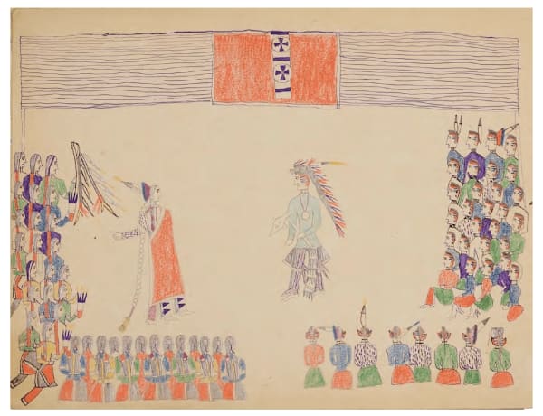 Nokkoist (Bear's Heart) Meeting Between Cheyennes and Osage, ca. 1876 ink, graphite and colored pencil on paper 8 5/8 x 11 3/8 in (21.9 x 28.9 cm)