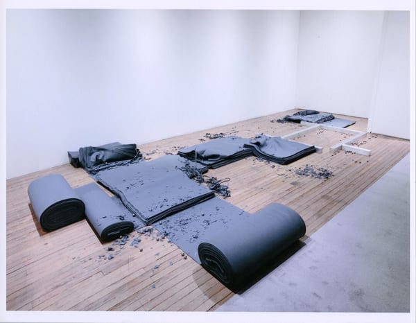 Barry Le Va Variation of "Switch", 1967 gray felt, aluminum, and steel ball bearings dimensions variable
