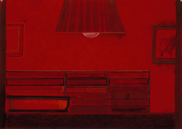Richard Artschwager Untitled (Red bookcase), 2006 pastel on flocked paper 27 1/4 x 39 in (69.2 x 99.1 cm)