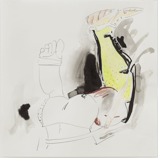 Linda Gallagher Notes on Grappling; Strapped, Thong, and Boot, 2017 ink, graphite, colored pencil, and pastel on paper 12 1/2 x 12 1/2 in 31.8 x 31.8 cm