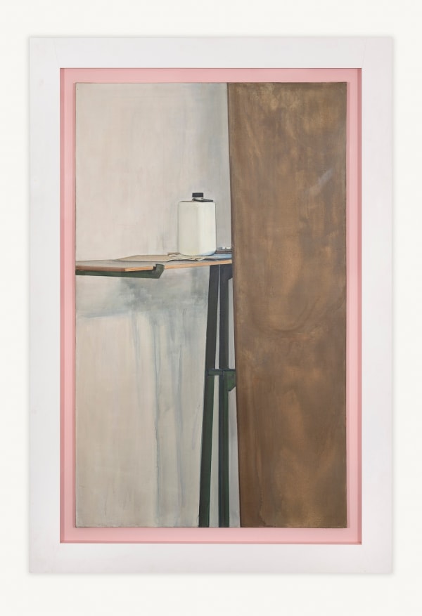 Rodrigo Moynihan, White Plastic Container behind Plywood Board, 1973