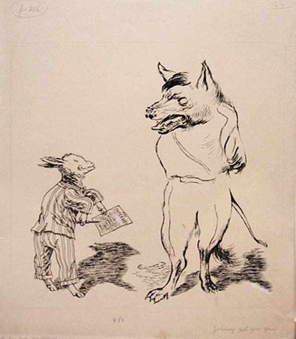 George Grosz Johnny, Get Your Gun, ca. 1941 reed pen and opaque white on paper 23 1/4 x 19 in (59 x 48 cm)