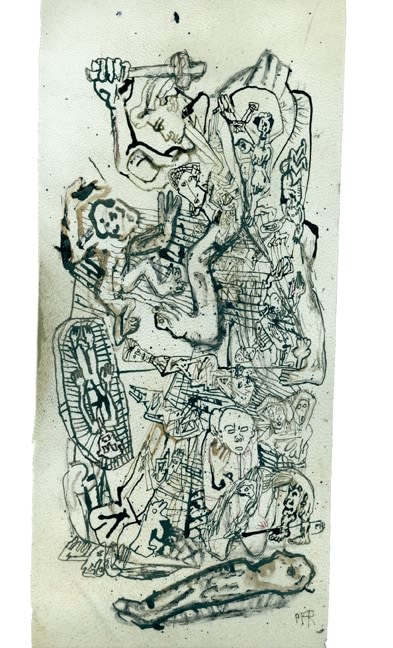 Erwin Pfrang Untitled (from the series Hades II Teil), 2003/2004 mixed media on parchment 15 x 6 1/2 inches 38.1 x 16.5 cm