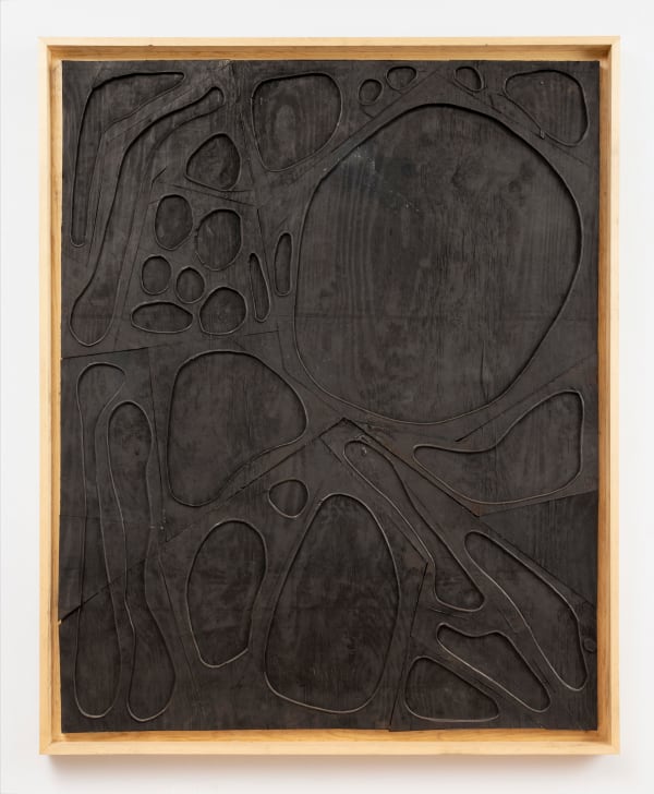 Mel Kendrick Untitled, 2022 cast rubber and black pigment in wooden frame 60 x 48 x 3/4 in (152.4 x 121.9 x 1.9 cm) framed: 62 x 50 x 2 3/4 in (157.5 x 127 x 7 cm)