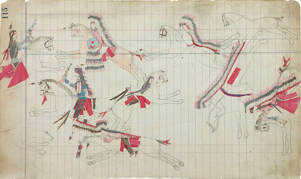 attributed to Arrow Ledger Drawing, ca. 1880 ink, crayon and graphite on lined paper 7 1/4 x 12 1/2 in (18.4 x 31.8 cm)