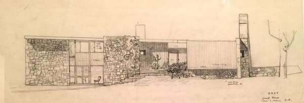 Louis I. Kahn Samuel and Ruth Genel House, Lower Merion Township, PA, 1948-51, built, East elevation, 1948-51 graphite on white tracing paper 12 x 32 1/2 in 30.5 x 82.6 cm