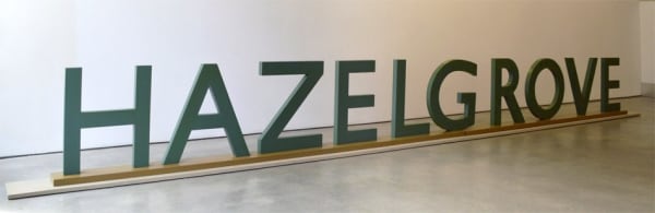 Ian Hamilton Finlay Hazel Grove, 1991 painted wood, with Jim Brennan two parts: 21 1/4 x 99 1/4 x 5 1/4 in (54 x 252 x 13.5 cm) 21 1/4 x 104 x 5 1/4 in (54 x 264 x 13.5 cm)