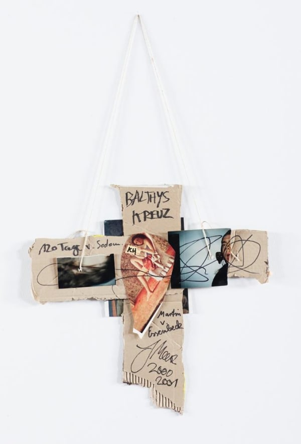 Jonathan Meese Untitled (BALTHYS KREUZ), 2000-2001 double-sided collage, with acrylic, permanent marker, and mixed media 19 7/8 x 20 3/4 x 3/8 in (50.5 x 52.8 x 1 cm)