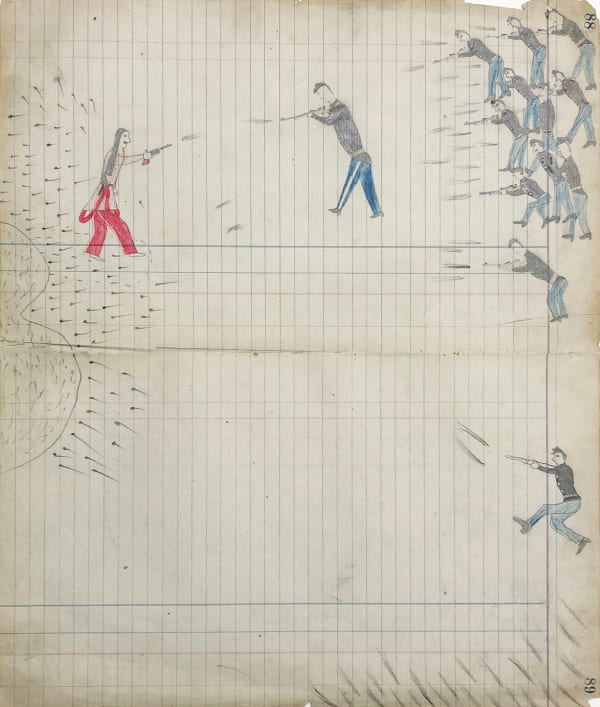 anonymous artist Ledger Drawing, ca. 1880 ink, crayon and graphite on lined paper 14 1/2 x 12 1/2 in (36.8 x 31.8 cm)