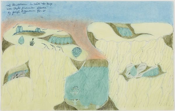 Joseph Yoakum Mt Bendeleoew in White Mtn Range Near Taylor Peninsular Alaska, 1969 ink and colored pencil on paper 12 x 19 in (30.5 x 48.3 cm) framed: 19 5/8 x 26 3/8 in (49.9 x 59.4 cm)
