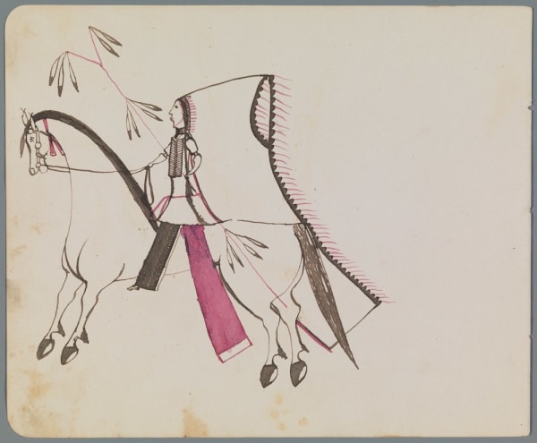 attributed to Oliver Good Shield (Oliver Newton) Ledger Drawing, ca. 1890 ink and colored pencil on paper 7 x 8 1/2 in (17.8 x 21.6 cm)