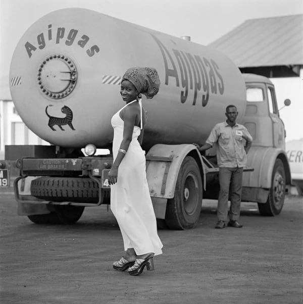 James Barnor Model with Tank and Driver, 1974 Lambda print 27 3/5 x 27 3/5 in 70 x 70 cm