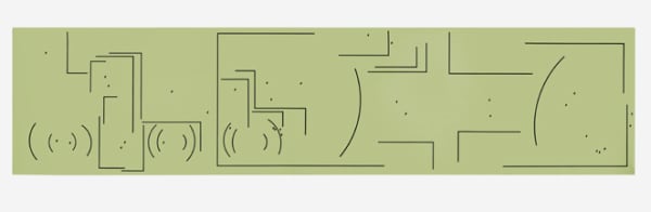 Barry Le Va Including; Excluding #II Centerpoints: partially separated; partially exchanged (according to area), 1975 ink on green paper 42 x 180 in (106.7 x 457.2 cm)