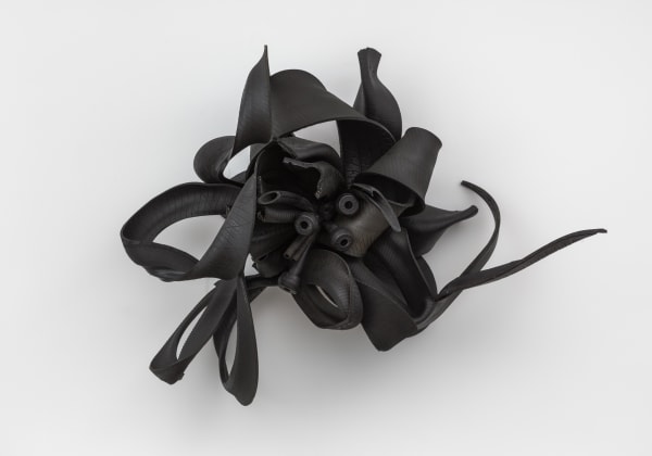 Chakaia Booker Sheltered Thoughts, 2007 rubber tires and wood 32 x 36 x 17 in (81.3 x 91.4 x 43.2 cm)