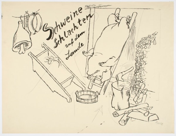 George Grosz Schweineschlachten auf dem Lande (Pig Slaughter in the Countryside), 1931 ink brush, reed pen and ink on paper 18 1/8 x 23 5/8 in (46 x 60 cm)