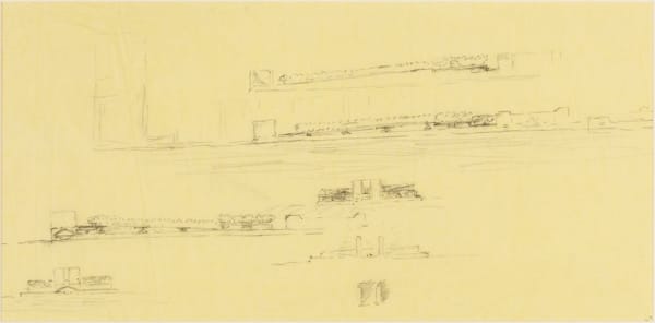 Louis I. Kahn Franklin Delano Roosevelt Memorial, Roosevelt Island, NYC, 1973-2012, built, Seven elevations, 1973 graphite on yellow tracing paper Framed Dimensions: 17 1/4 x 28 1/4 in 43.8 x 71.8 cm