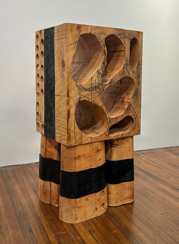 Mel Kendrick Static Object, 2024 wood with tar 42 x 20 1/2 x 17 in (106.7 x 52.1 x 43.2 cm)