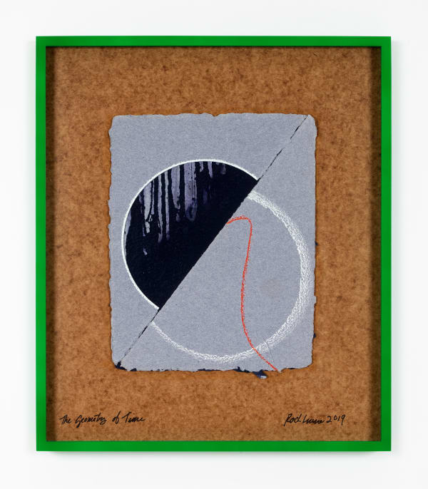 Dorothea Rockburne Blue Collage, A Geometry of Time, 2019 enamel paint, Aquacryl, watercolor wax crayon, and gesso on paper mounted on board in artist's frame 20 1/4 x 17 1/4 in (51.4 x 43.8 cm) framed: 21 x 18 x 1 1/2 in (53.3 x 45.7 x 3.8 cm)