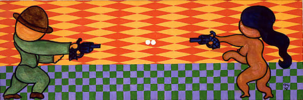 William Copley Match Nul, 1970 acrylic on linen 24 x 72 inches 61 x 182.9 cm