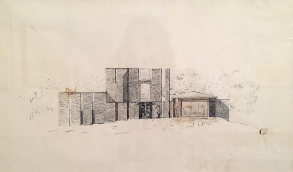 Louis I. Kahn Lawrence and Ruth Morris House, Mt. Kisco, NY, 1955-58, unbuilt, Elevation, shadow view, 1955-58 ink on paper Framed Dimensions: 22 1/4 x 29 3/4 in 56.5 x 75.6 cm