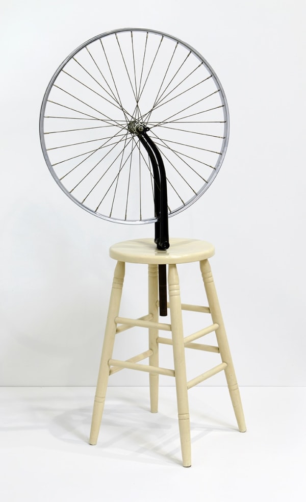 Richard Pettibone Duchamp "Bicycle Wheel. 1913", 1965 wood stool, bicycle wheel rim and forks 52 1/2 x 24 x 15 1/4 in 133.4 x 61 x 38.7 cm