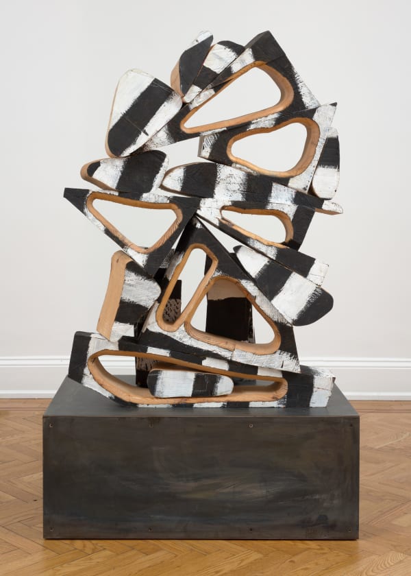 Mel Kendrick Drift, 2024 fir and gesso 45 x 32 x 19 in (114.3 x 81.3 x 48.3 cm) Steel base: 14 1/2 x 36 x 22 in