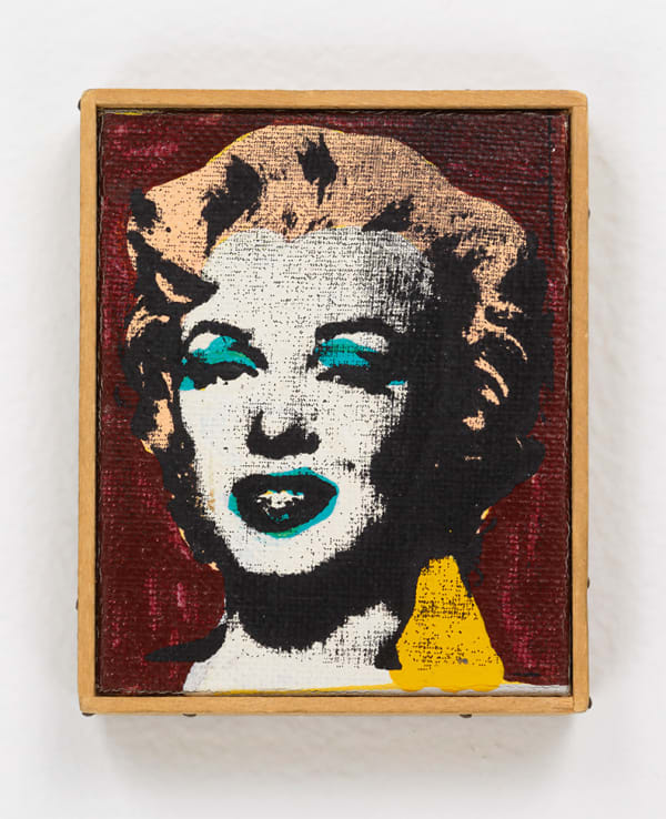 Richard Pettibone Andy Warhol "Marilyn Monroe (brown) 1962." Signed by Andy Warhol, 1973 acrylic and silkscreen on canvas 2 3/8 x 1 7/8 in 6 x 4.8 cm