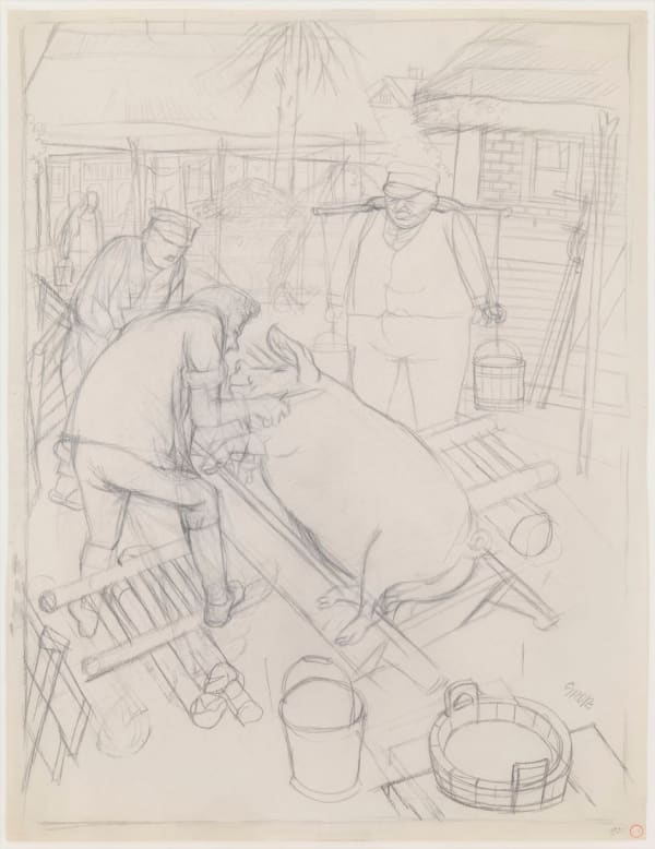 George Grosz Schweineschlachten auf dem Lande (Pig Slaughter in the Countryside), 1931 carpenter's pencil on paper 23 5/8 x 18 1/4 in (60 x 46.4 cm)