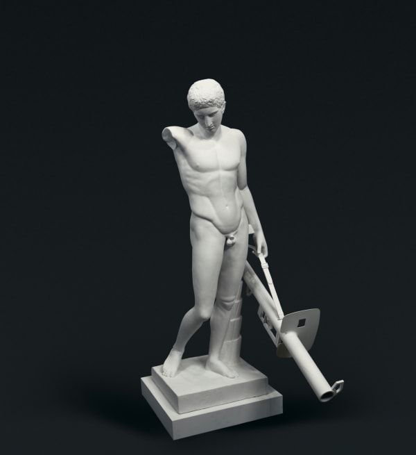 Ian Hamilton Finlay Man With Panzerschreck, 1993 plaster and metal 61 x 17 3/8 x 19 1/4 in (155 x 44 x 49 cm)