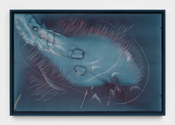 Jorinde Voigt Potential VI, 2020 India ink, gold leaf, pastel, oil pastel, and graphite on paper in artist's frame 55 1/8 x 82 1/4 in (140 x 209 cm) framed: 59 1/2 x 87 x 3 3/4 in (151.1 x 221 x 9.5 cm)