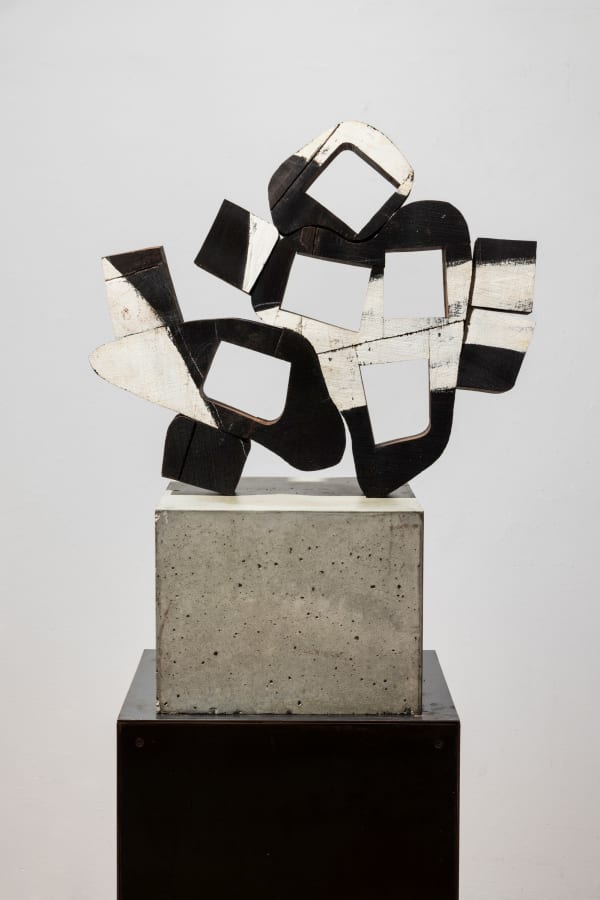 Mel Kendrick Untitled, 2023 ebonized mahogany with gesso 22 x 25 x 3 in (55.9 x 63.5 x 7.6 cm) Concrete base: 12 x 14 x 14 in Steel base: 30 1/4 x 15 x 15 in