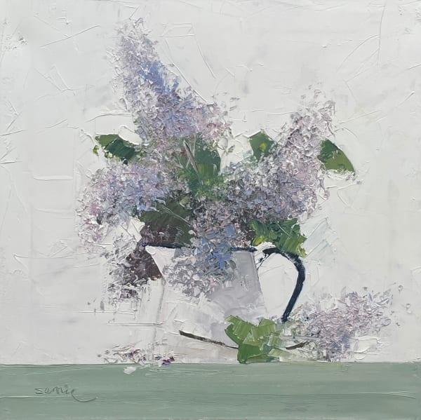 Mike Service Lilac in Tin Jug oil on canvas 51 x 51.5cm