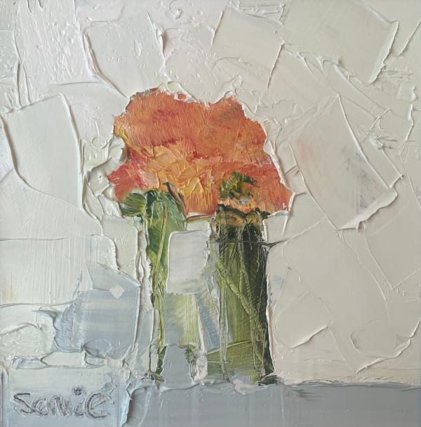 Mike Service Marigolds oil on panel 20 x 20cm