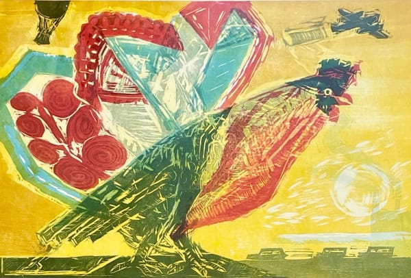 Michael Rothenstein RA Giant Cockerel , 1987 woodcut print 50.5 x 85cm