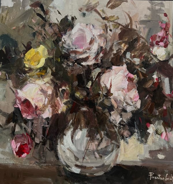 Parastoo Ganjei, Roses and Grey Wall