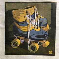 Steven Hubbard Roller Boots four block linocut 26 x 26cm signed