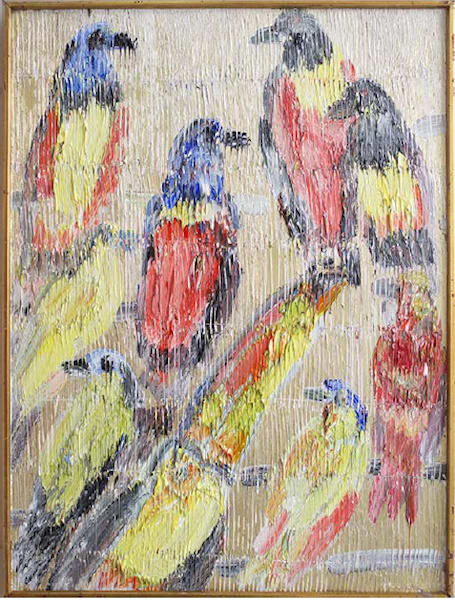 Untitled, Birds in Blue, Red, and Yellow