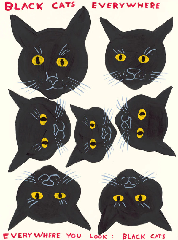David Shrigley Black Cats, 2021 Screenprint in twelve colours with a varnish overlay on Somerset Tub Sized 410gsm paper Signed by the artist and numbered, on verso 76 x 56 cm Edition 125 (Edition record)