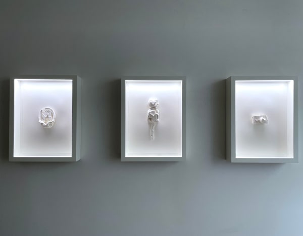 Daniel Arsham Paper Relics, 2020 Set of three cast pigmented cotton prints with embedded quartz crystals and artist-designed frames. Signed and dated 71.8 x 54.6 x 13.3 cm (each) 28 1/4 x 21 1/2 x 5 1/4 in (each) Edition of 20