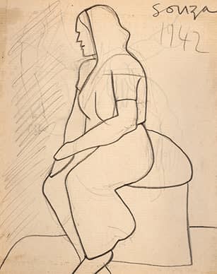 Francis Newton Souza, Untitled (Seated Woman), 1942