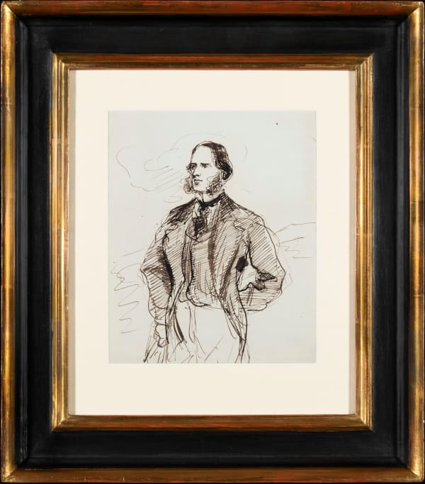 Sir Francis Grant, P.R.A. Study for a portrait of a gentleman pen and ink on paper 22.5 x 18.6 cm (41.1 x 36.4. framed)