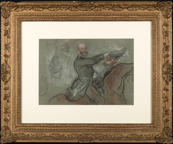 Sir Francis Grant, P.R.A. Study for H.R.H. the Duke of Cambridge at the Battle of Alma leading the Guards up the hill in support of the Light Division, 1868, recto; A terrier, verso chalk and pastel on paper 55 x 33.3 cm (72.3 x 87 cm. framed)