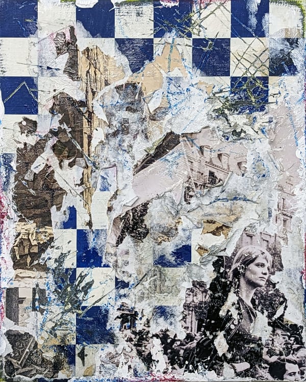 Zavier Ellis Liberté (Repeat), 2023 Acrylic, emulsion, ink, wax crayon, pencil, collage, tape on birch ply 30 x 24 cm 11.8 x 9.4 inches Signed on reverse