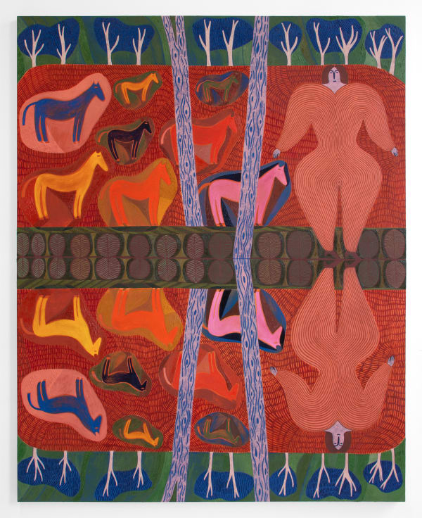 Annie Hémond Hotte, Labyrinth Woman, Horses and Lake, 2023